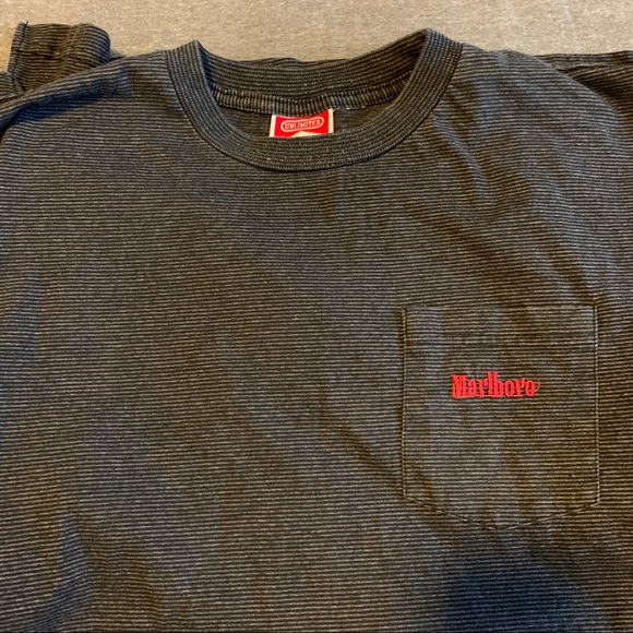Vintage Marlboro gray/black striped T Shirt - Picture 2 of 5